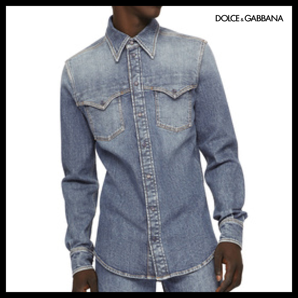 【Dolce & Gabbana】LIGHT BLUE WASH STRETCH DENIM SHIRT