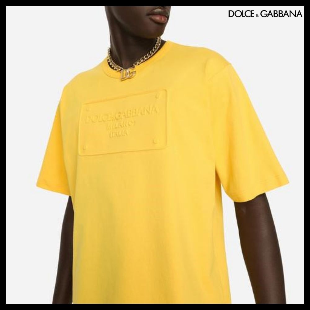 【Dolce&Gabbana】COTTON T SHIRT EMBOSSED LOGO YELLOW