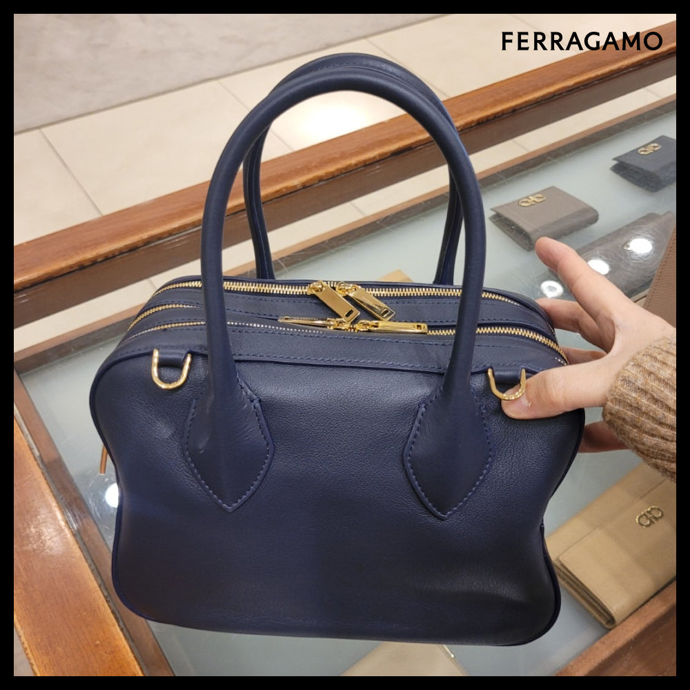【Ferragamo】Gancini STAR TH tote bag midnight