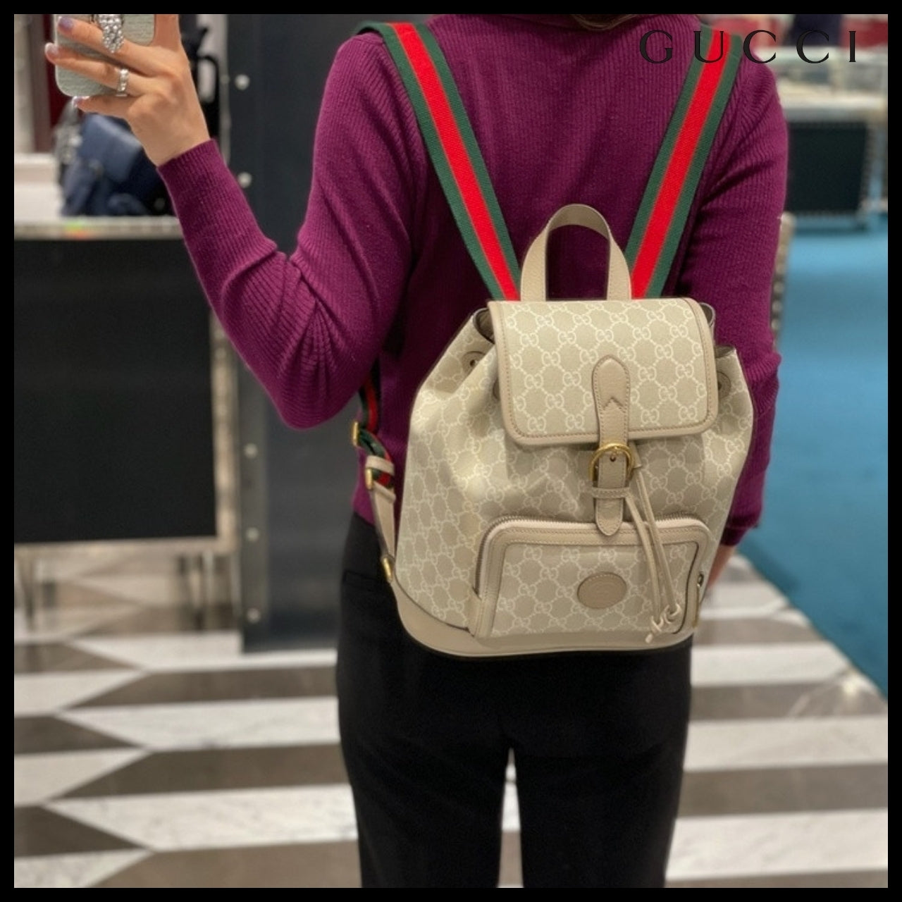 【GUCCI】Interlocking GG Supreme Canvas Backpack Beige White