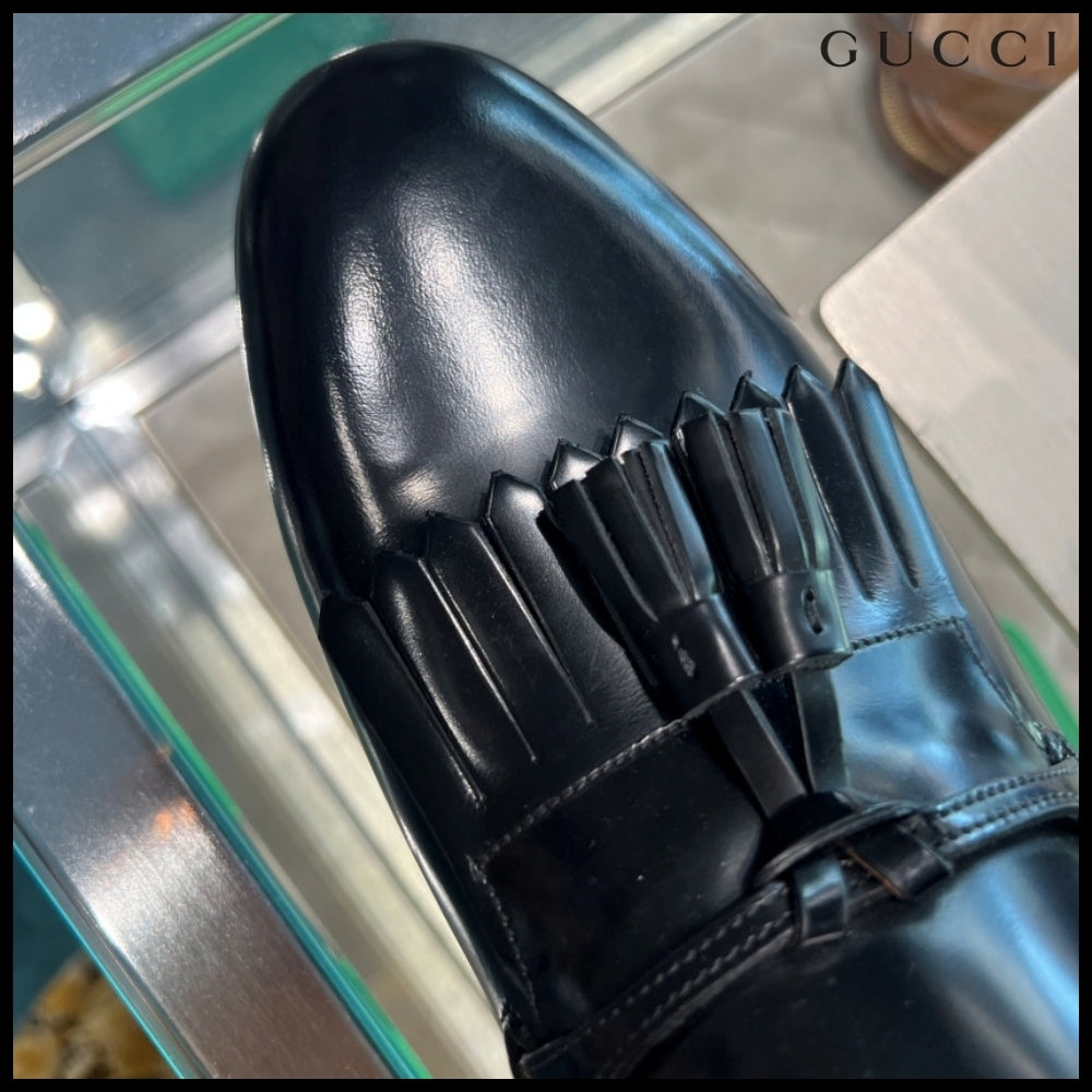 【GUCCI】PARIDE Tassel Fringe Leather Loafers Black