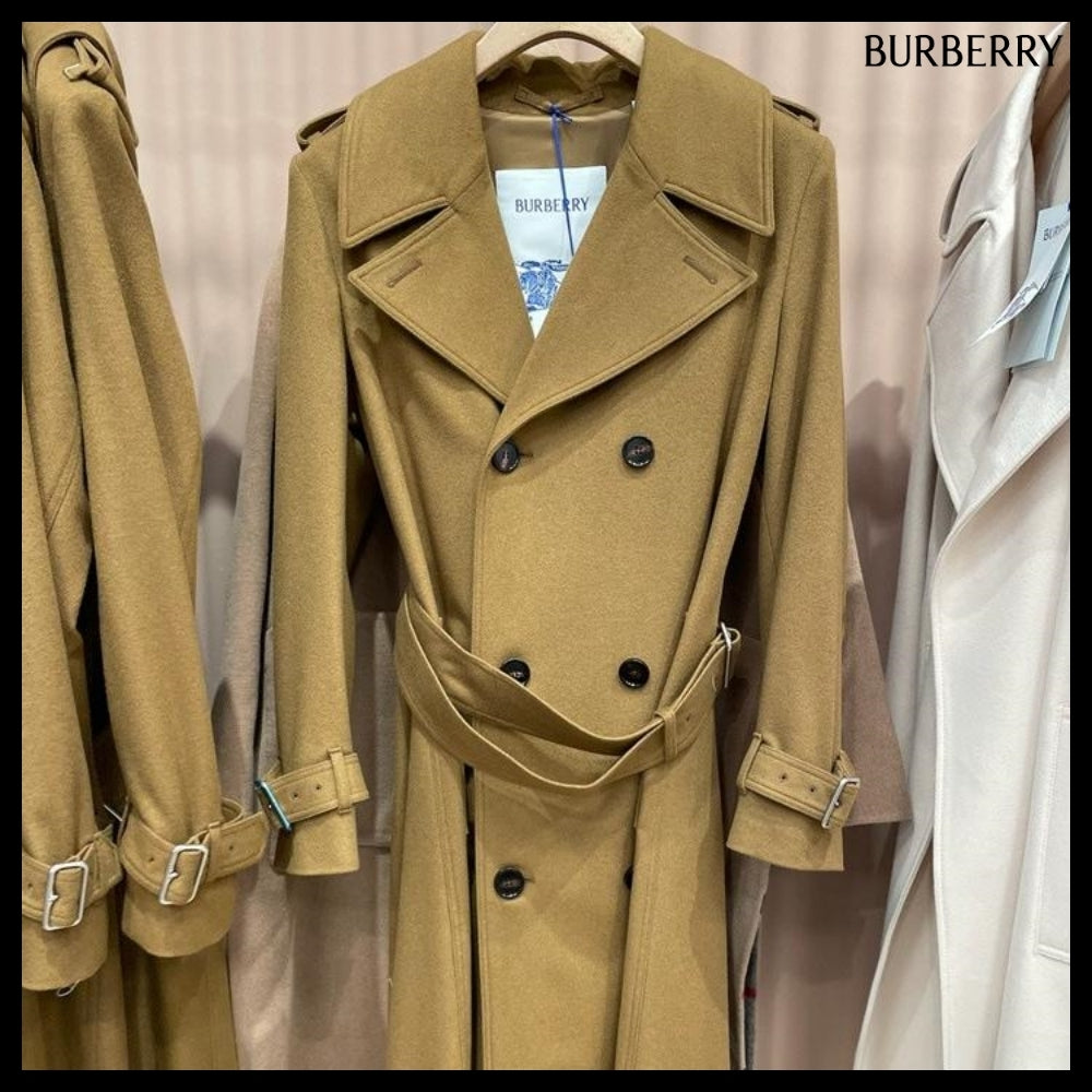 【Burberry】Cashmere Belted Long Trench Coat Shrew