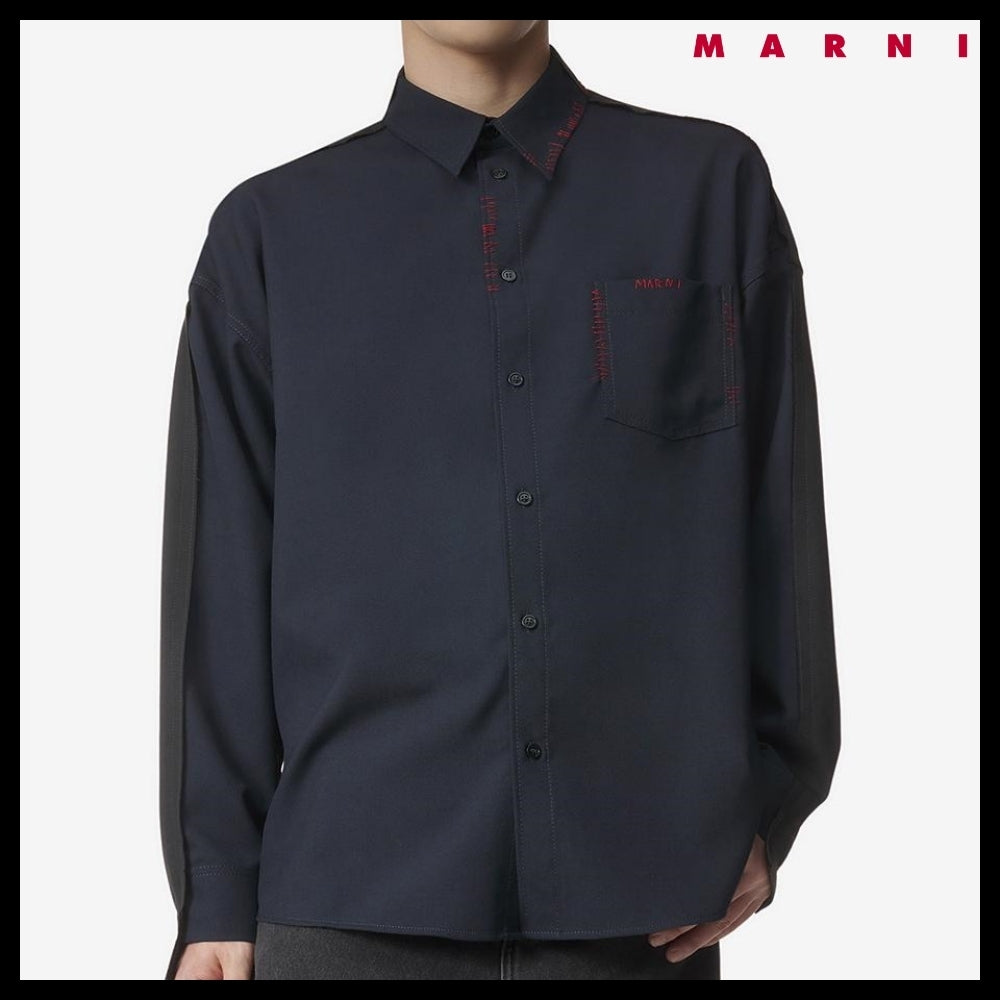 【MARNI】Tropical Wool Shirt Blueblack