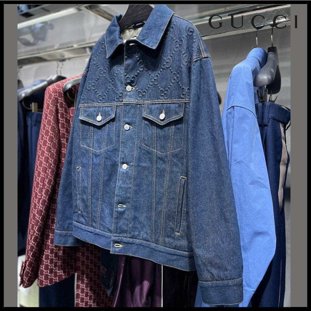 【GUCCI】GG Double Pocket Denim Jacket Dark Blue