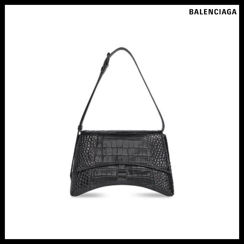 【BALENCIAGA 】Downtown Medium Shoulder Bag Crocodile Emboss