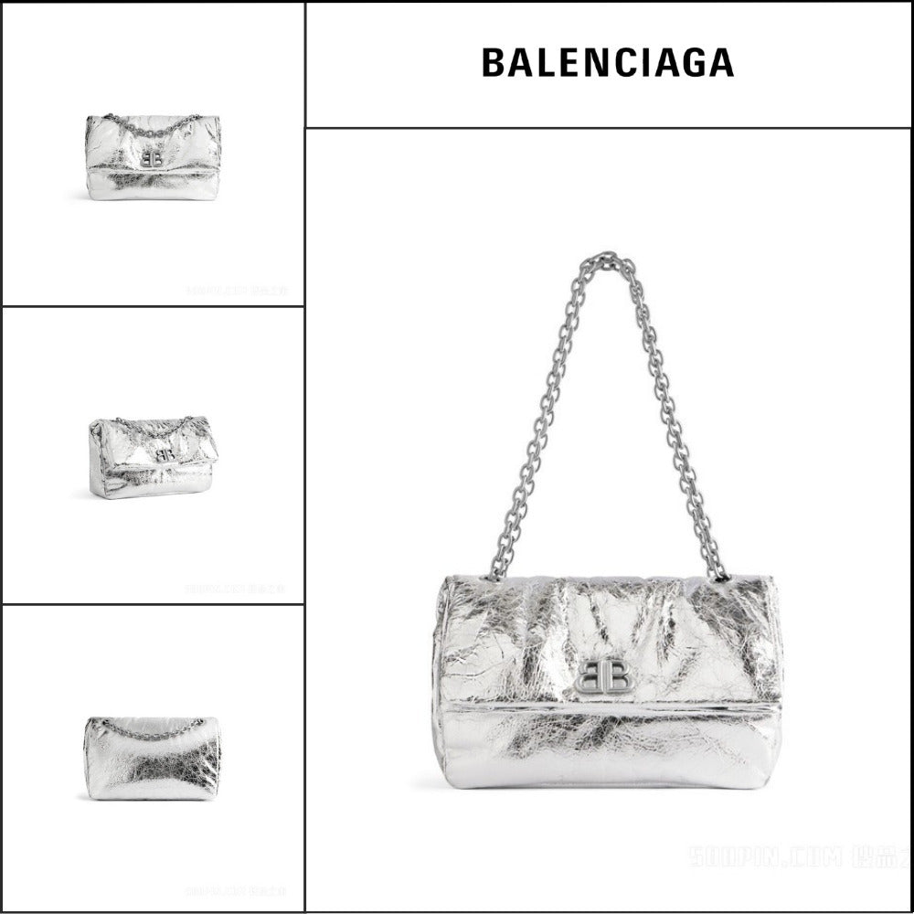 【BALENCIAGA】Monaco Small Chain Bag Metallized Silver