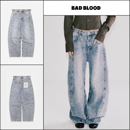 【BADBLOOD】Charlie Barrel Jeans - Light Blue