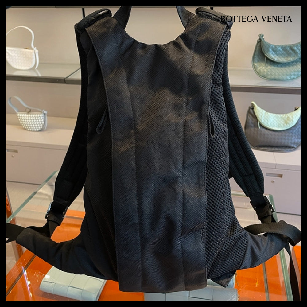 【BOTTEGA VENETA】Woven Jacquard Nylon Rider Backpack BLACK