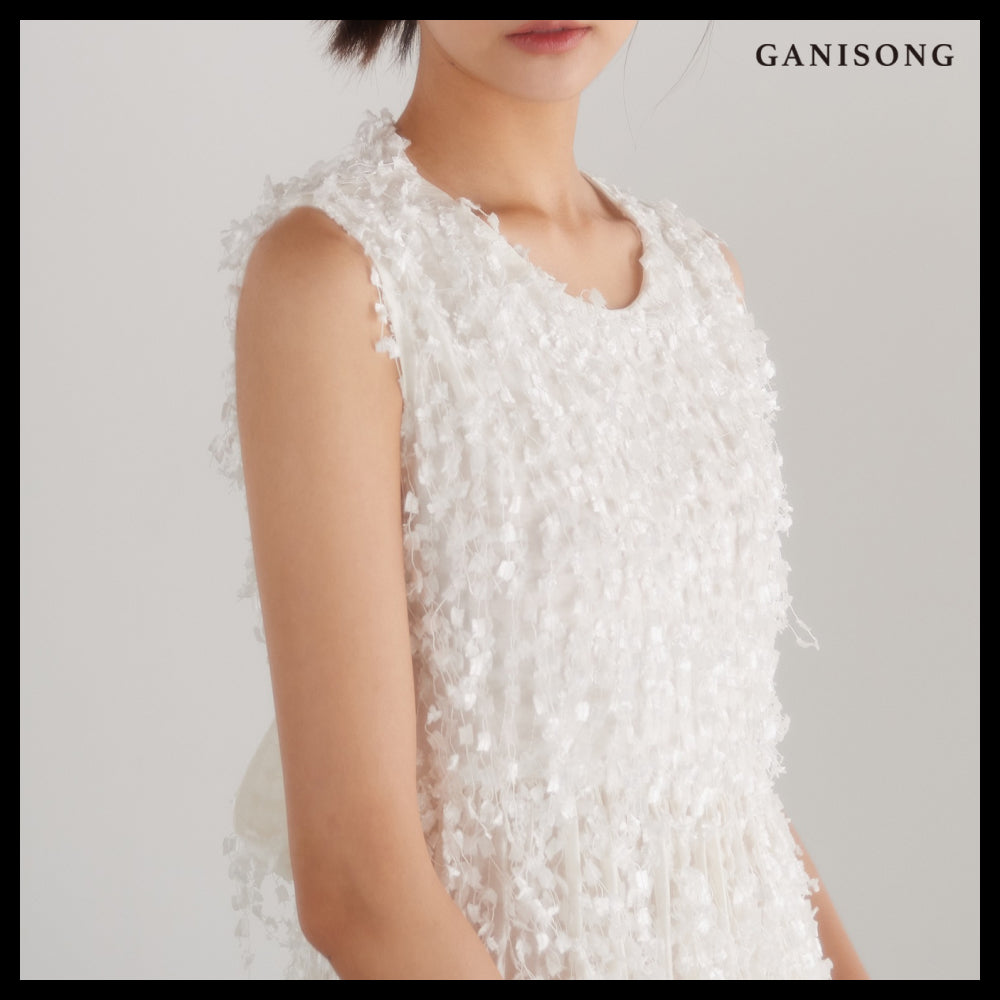 【GANISONG】Bridal Snow Flower Dress White