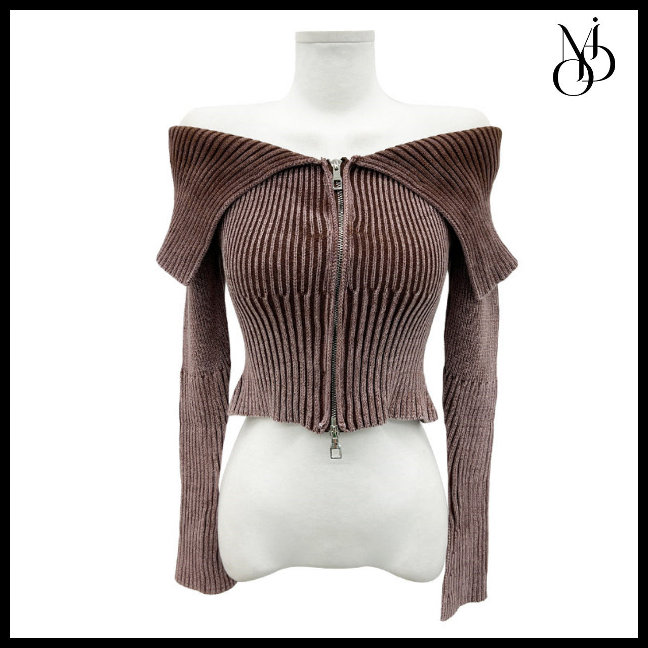 【MODIMOOD】Two-Tone Rib Collar Two-Way Off-Shoulder Knit
