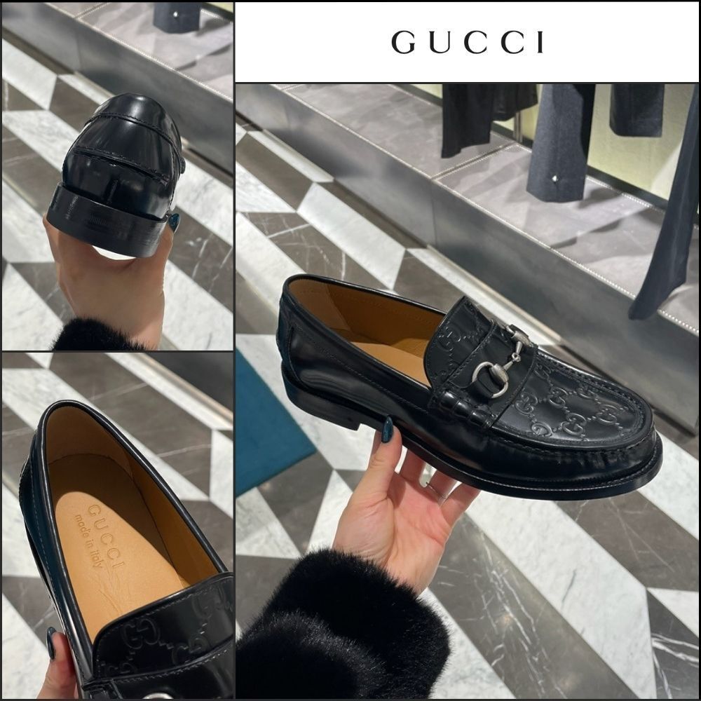 【GUCCI】KAVEH GG Logo Horsebit Leather Men’s Loafers Black