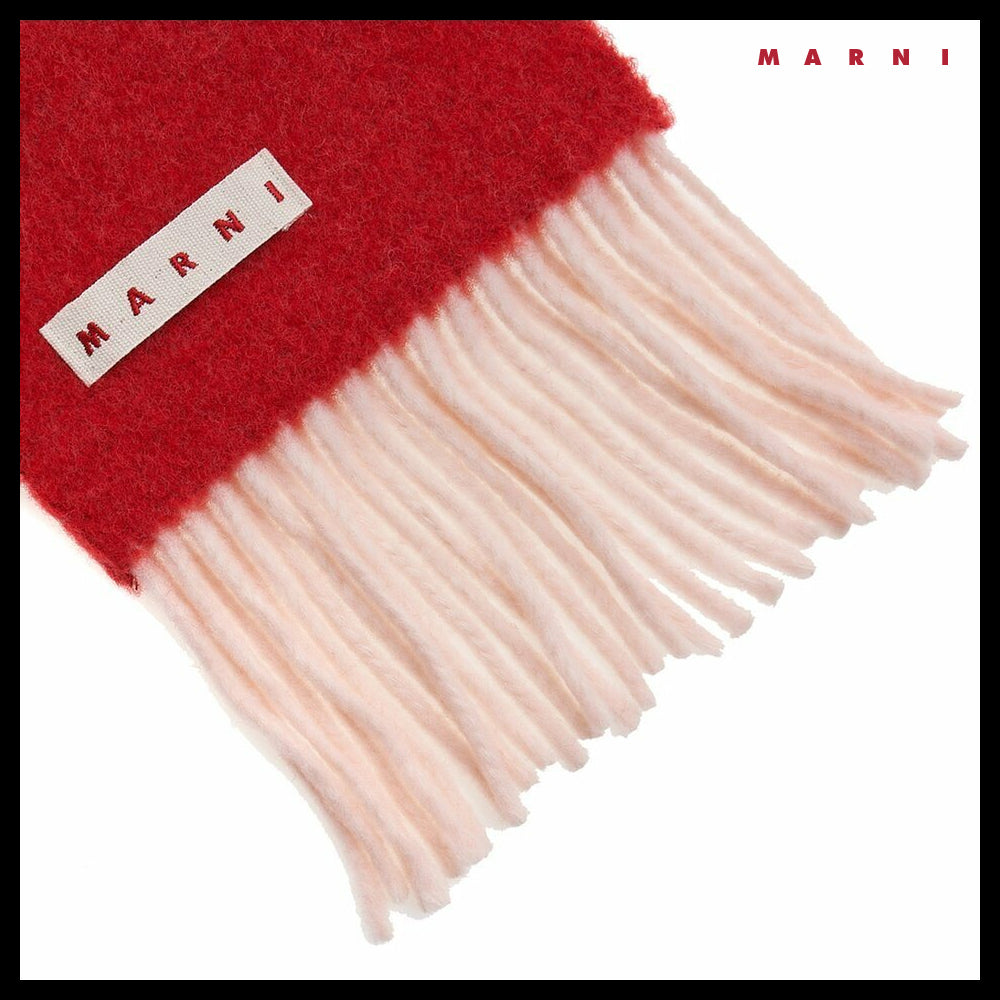【MARNI】Color Block Long Wool-Alpaca Blend Fringe Muffler