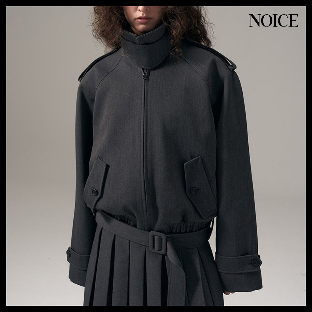 【NOICE  】NECK BUCKLE WOOL BLEND BLOUSON GRAY