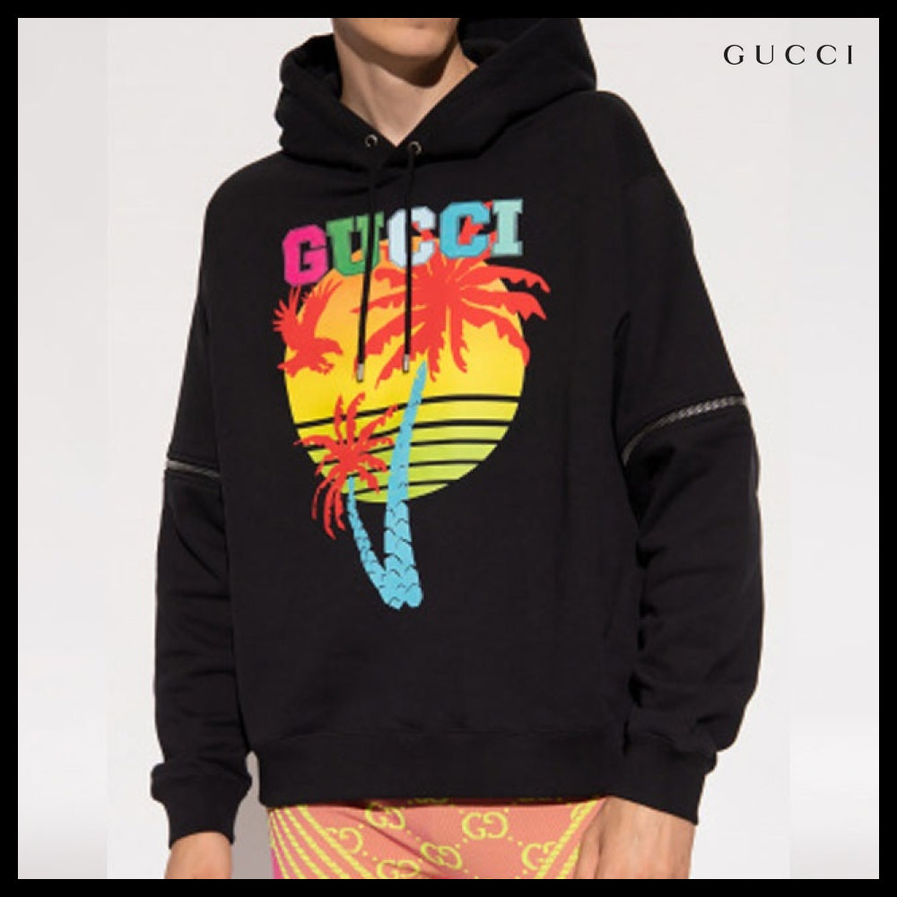【GUCCI】Sunset Hooded Sweatshirt with Removable Sleeves