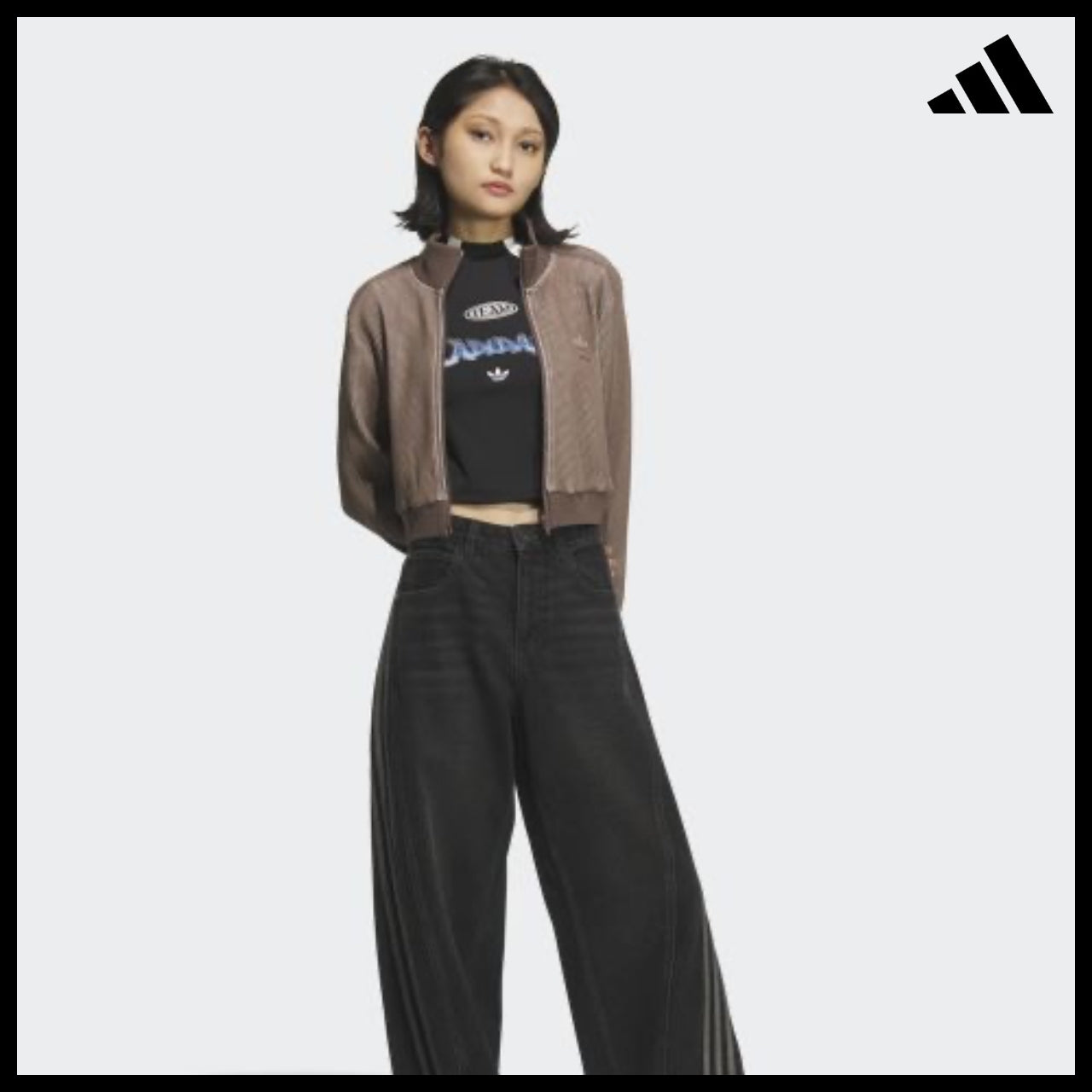 【ADIDAS】Crop Brown Track Top Short Zip Jacket