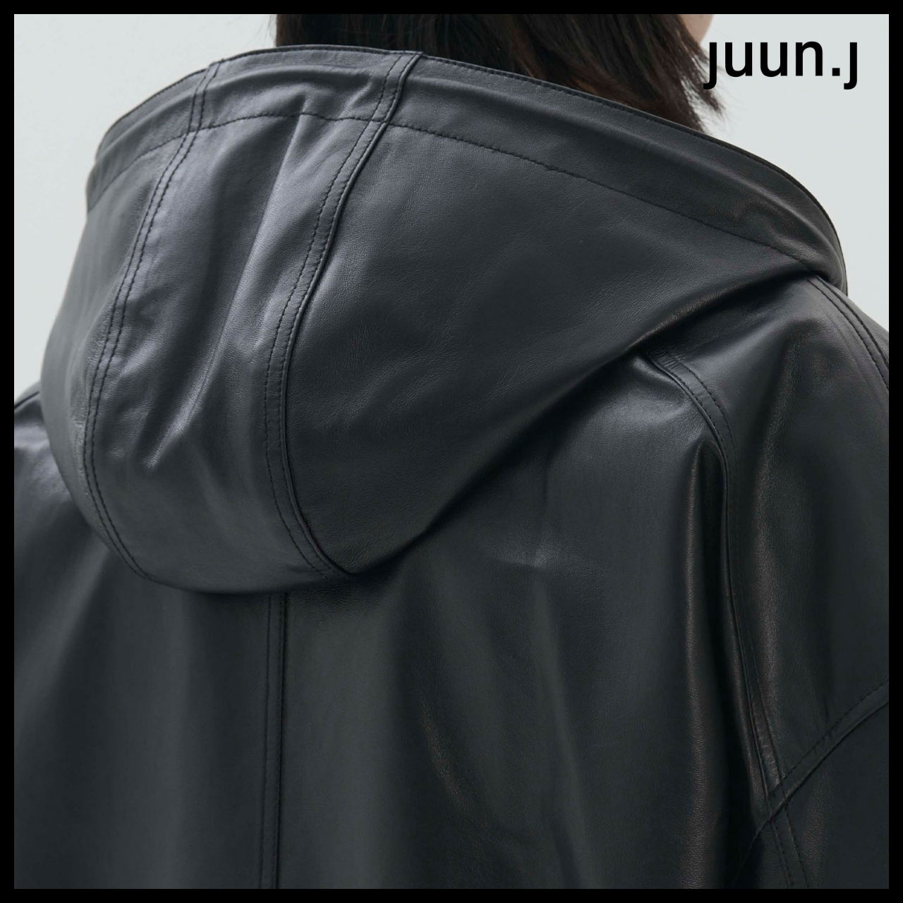 【JUUN.J】Leather Hood Zip-Up Jumper Black