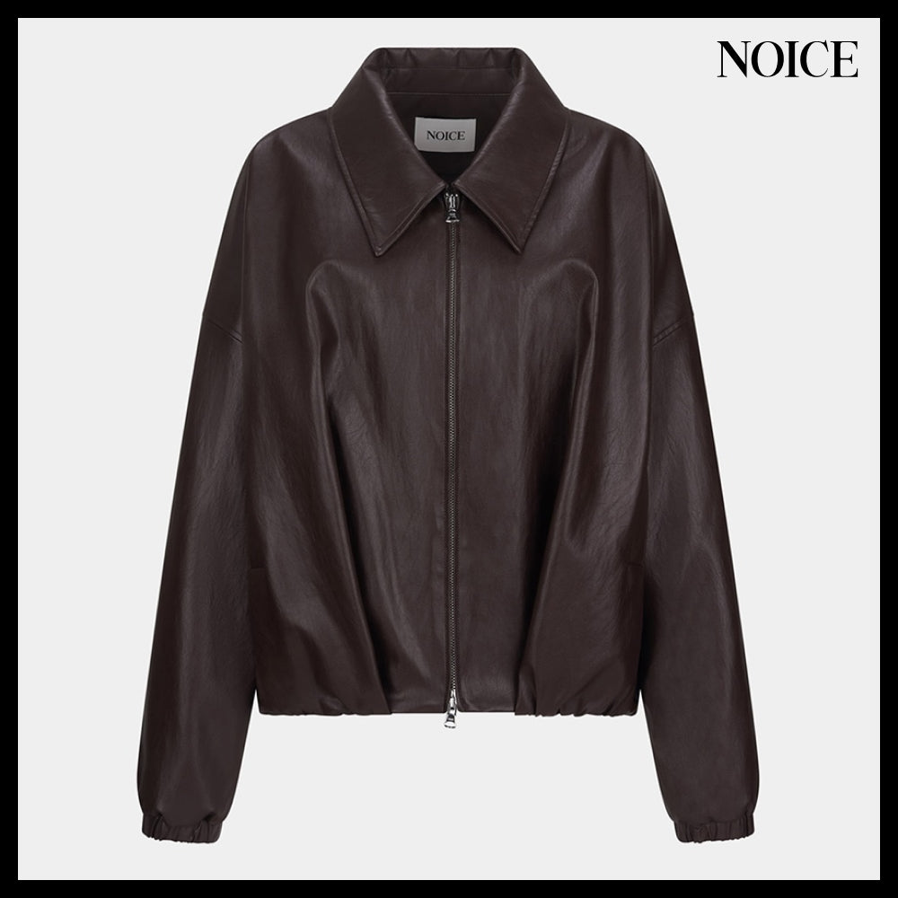 【NOICE  】W FAUX LEATHER SHIRRED BLOUSON BROWN