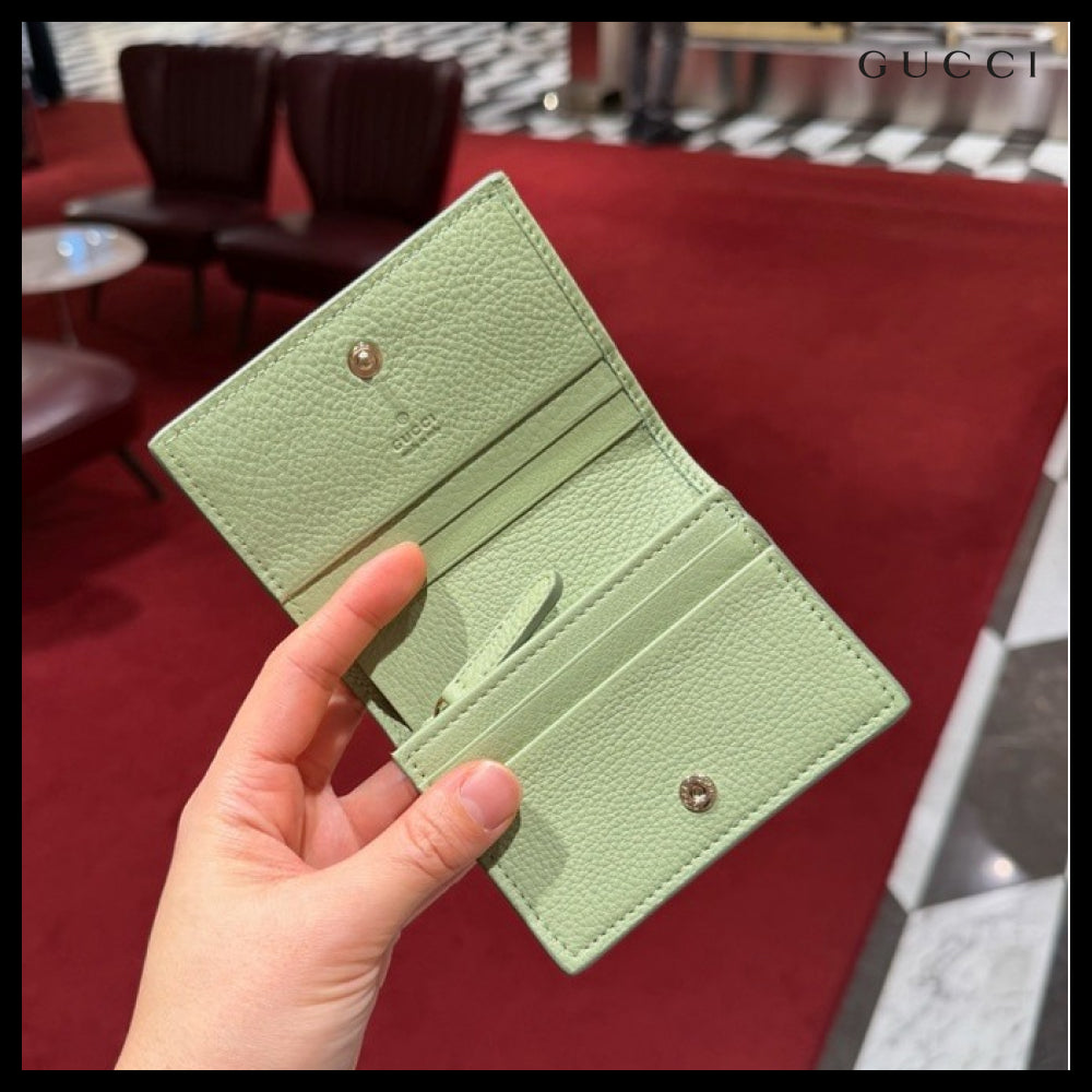 【Gucci】GG Emblem Leather Mini Bifold Wallet Pale Green
