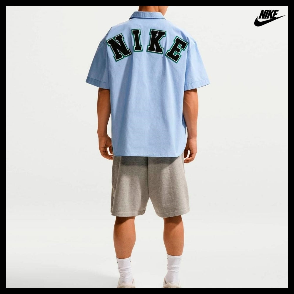 【Nike】LIFE SHORT SLEEVE BUTTON DOWN TOP PACIFIC BLUE WHITE
