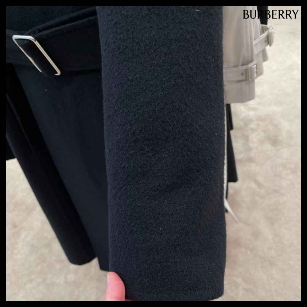 【Burberry】Women's Belted Wool Cashmere Hooded Coat Black