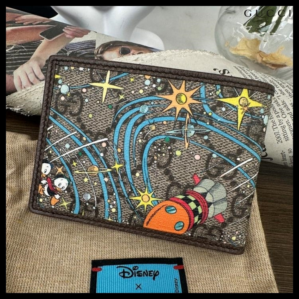 【Gucci x Disney】Donald Duck Print Canvas Leather Wallet