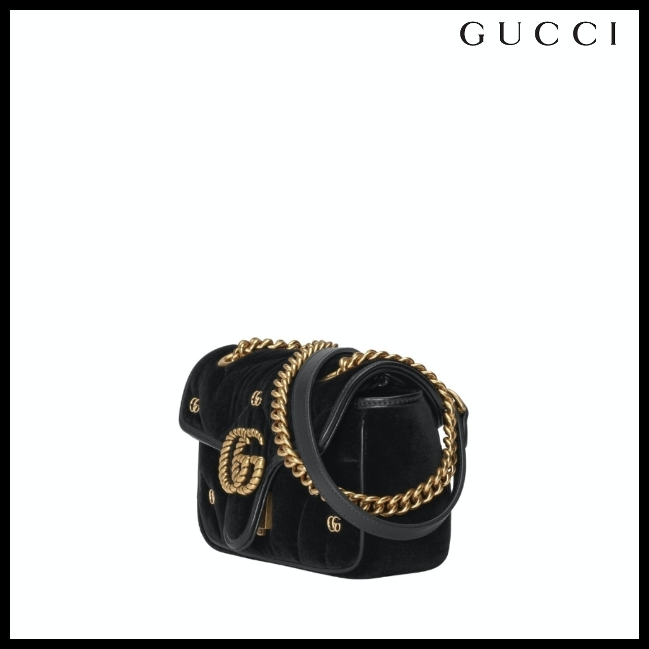 【GUCCI】Marmont 2 Velvet Chain Mini Shoulder Bag BLACK