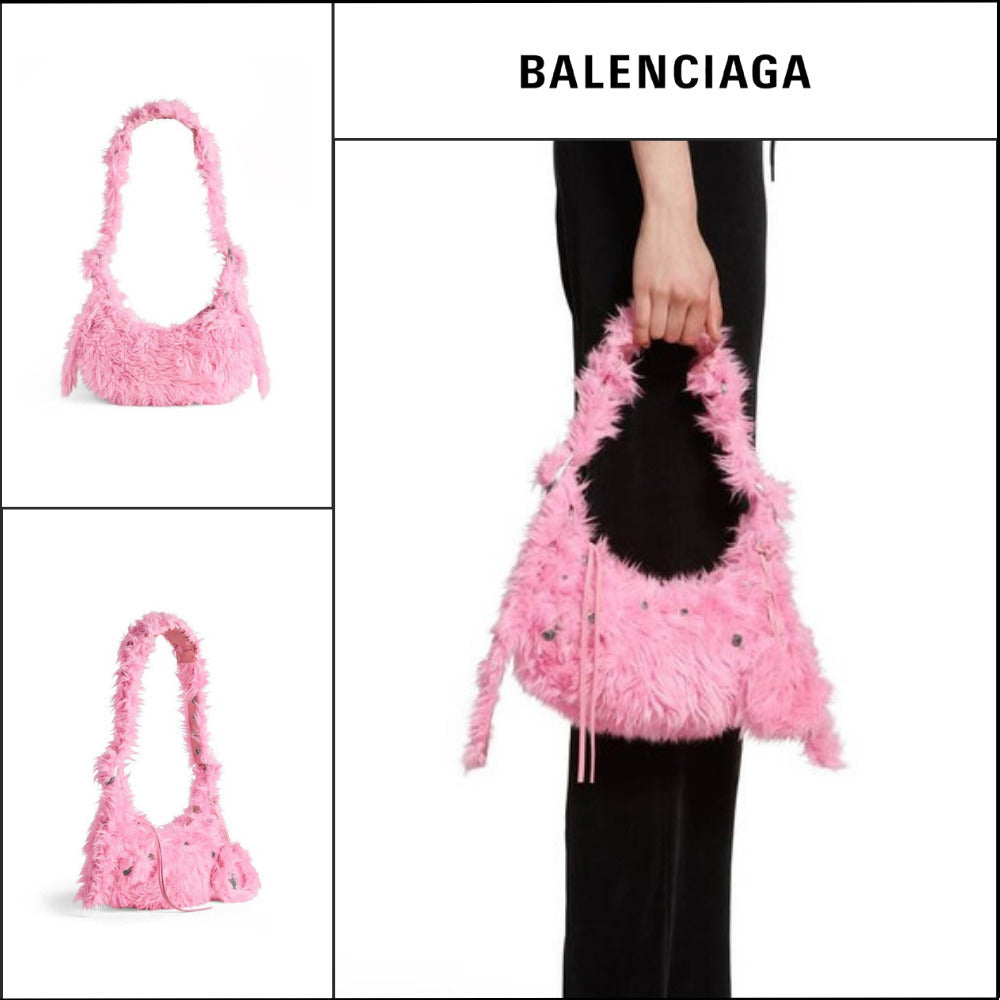 【BALENCIAGA】Le Cagole XS Shoulder Bag Fake Fur Pink