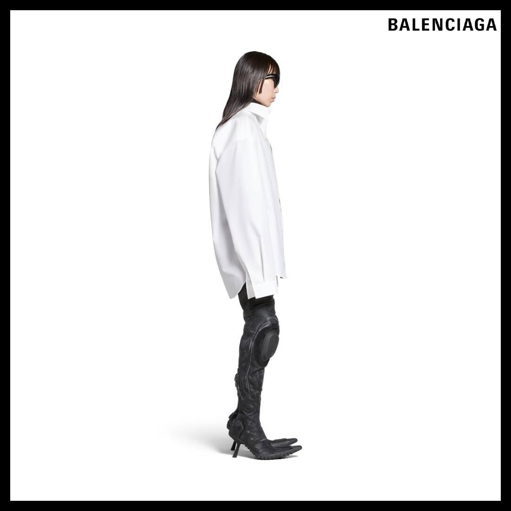 【BALENCIAGA】Women’s Kick Collar Shirt Large Fit White