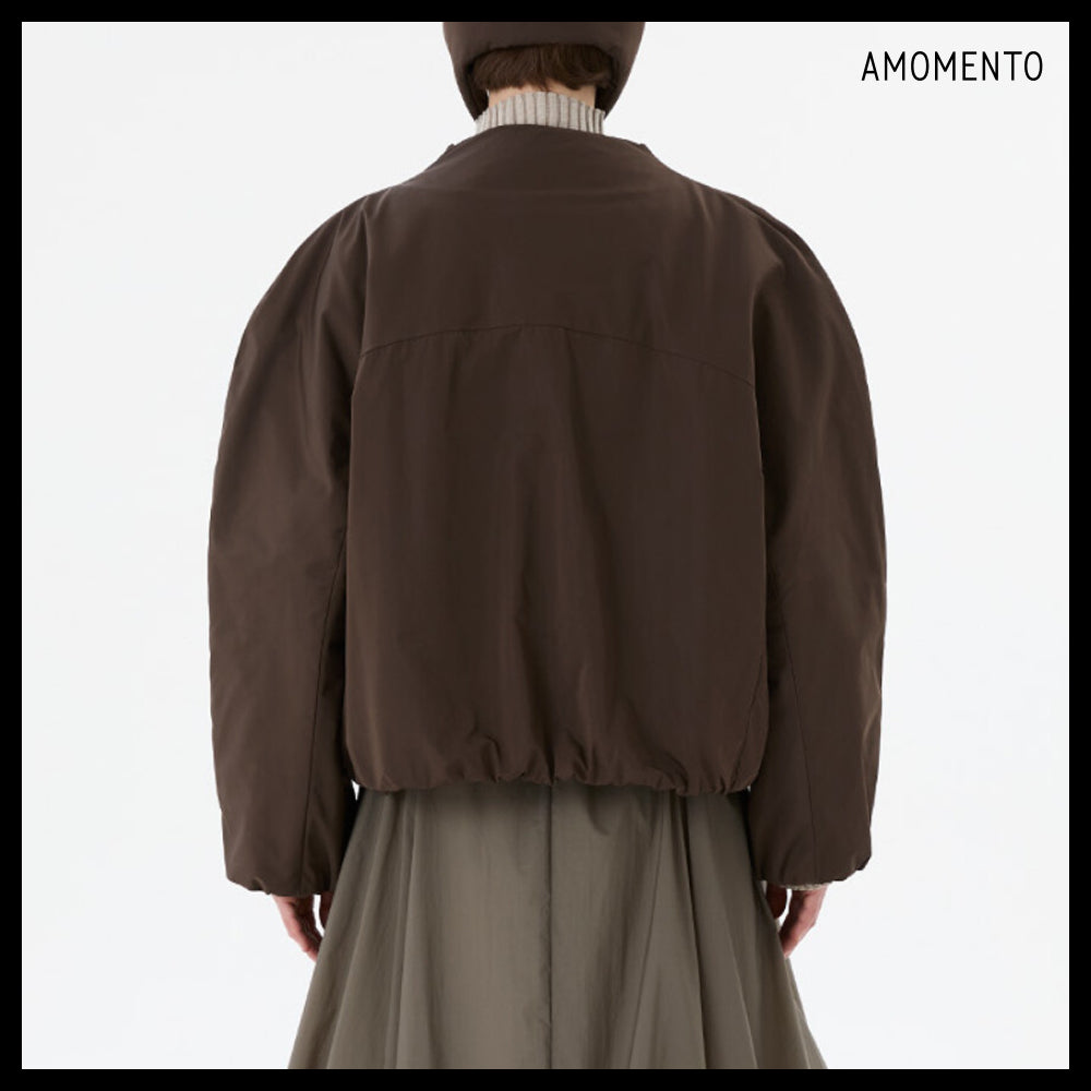 【AMOMENTO】Taffeta Padded Raglan Short Jumper Brown