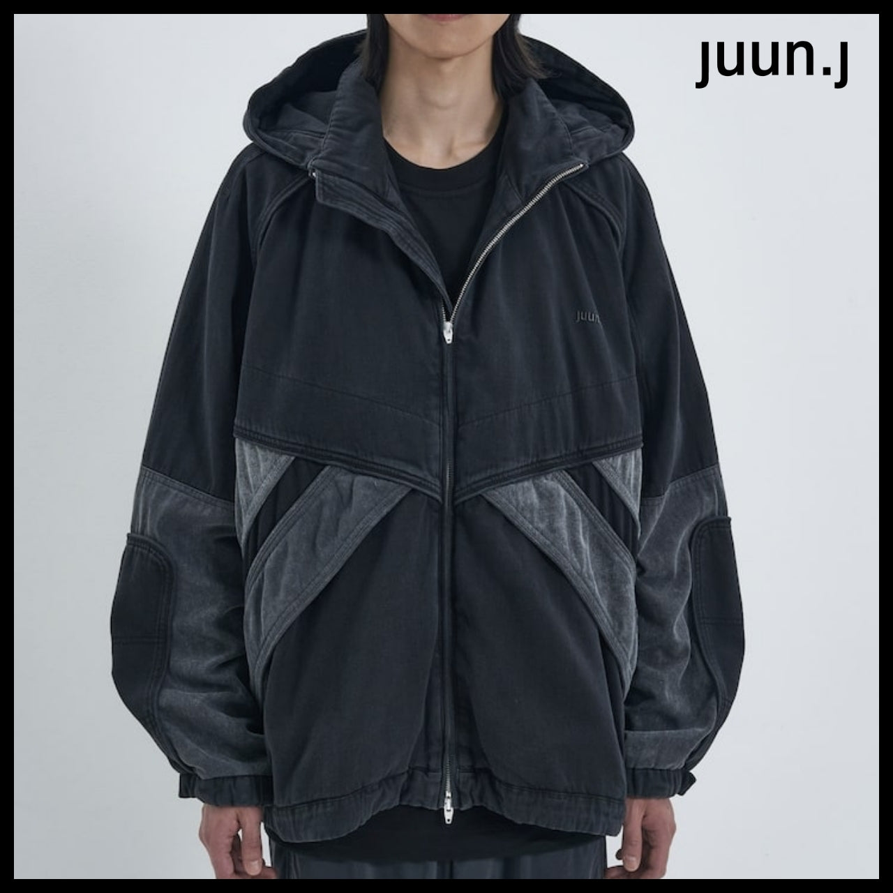 【JUUN.J】Denim Color Block Track Jumper Black