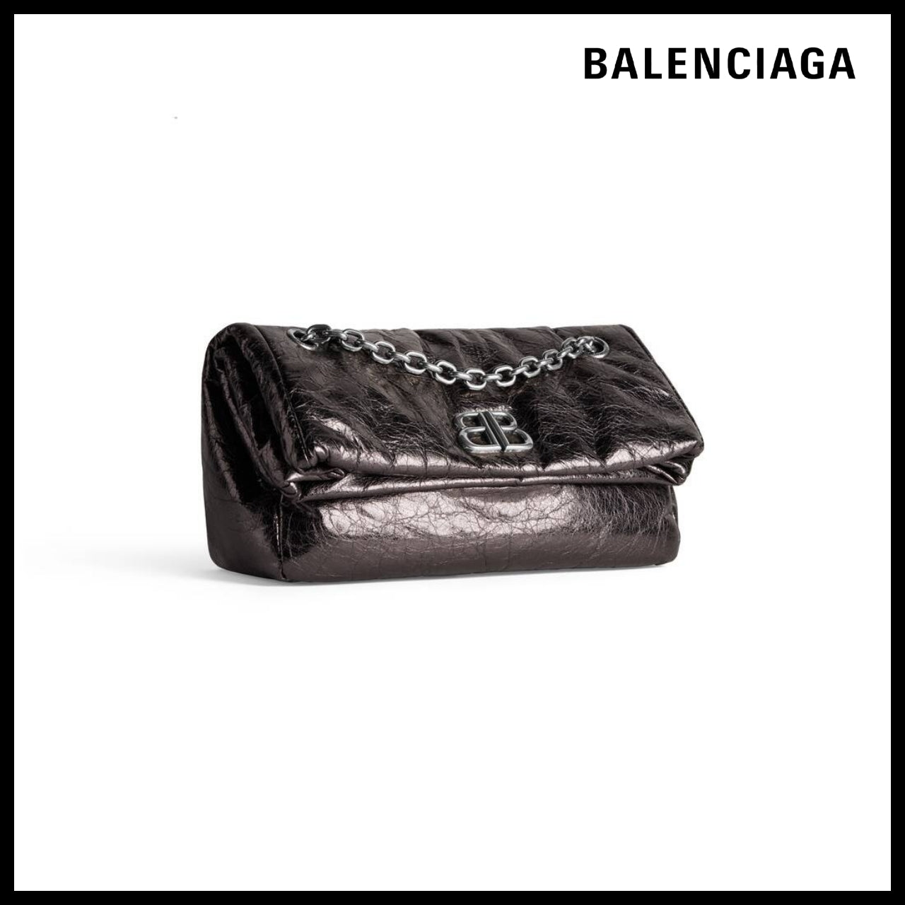 【BALENCIAGA】Monaco Small Chain Bag Metallized Dark Grey