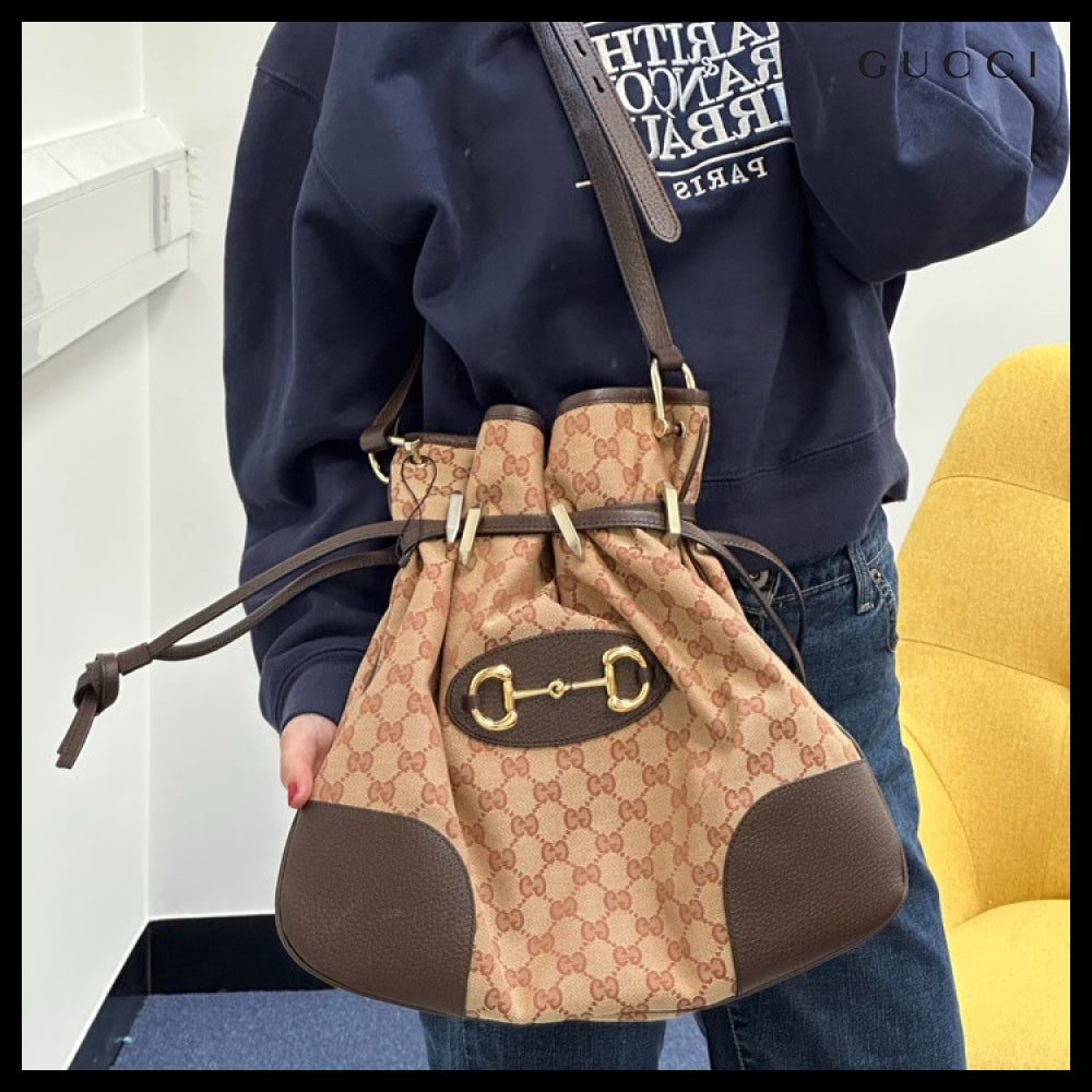 【Gucci】Horsebit 1955 Canvas Messenger Bag Beige Ruggine