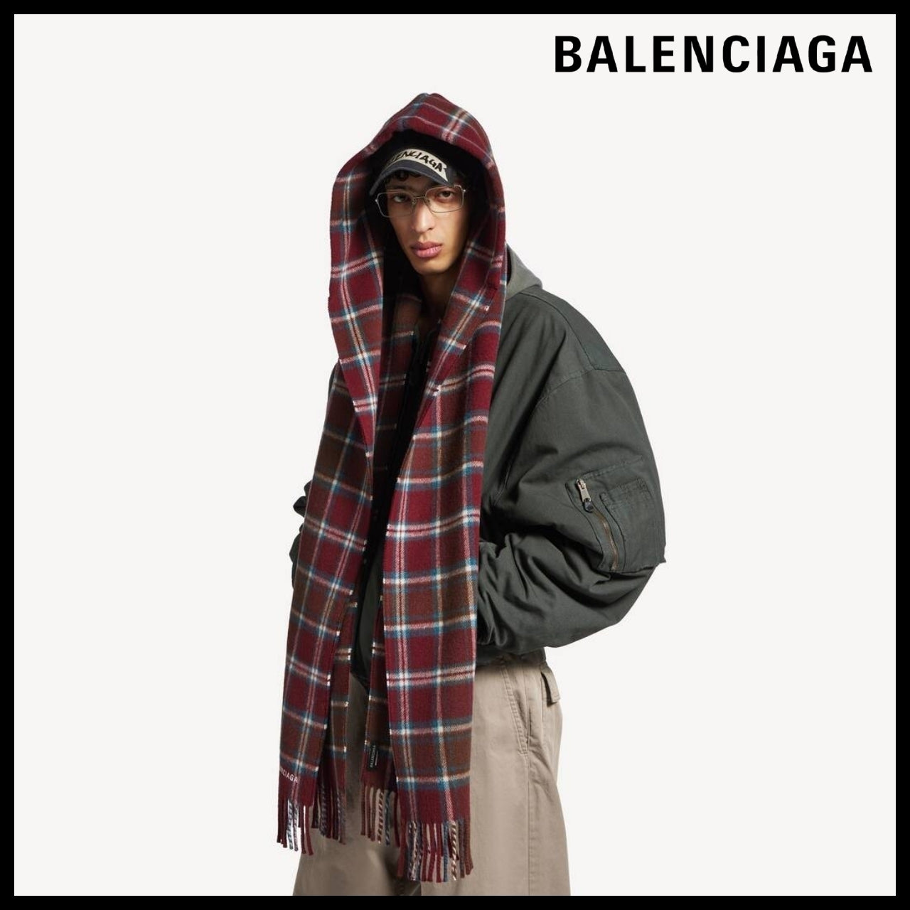 【BALENCIAGA】Hooded Scarf Burgundy