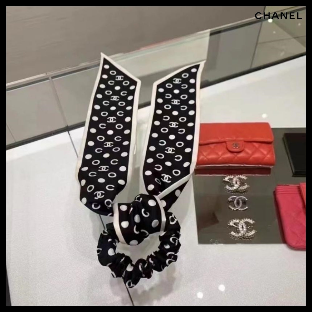 【CHANEL】CC Logo Twilly Dot Hair Scrunchie Black