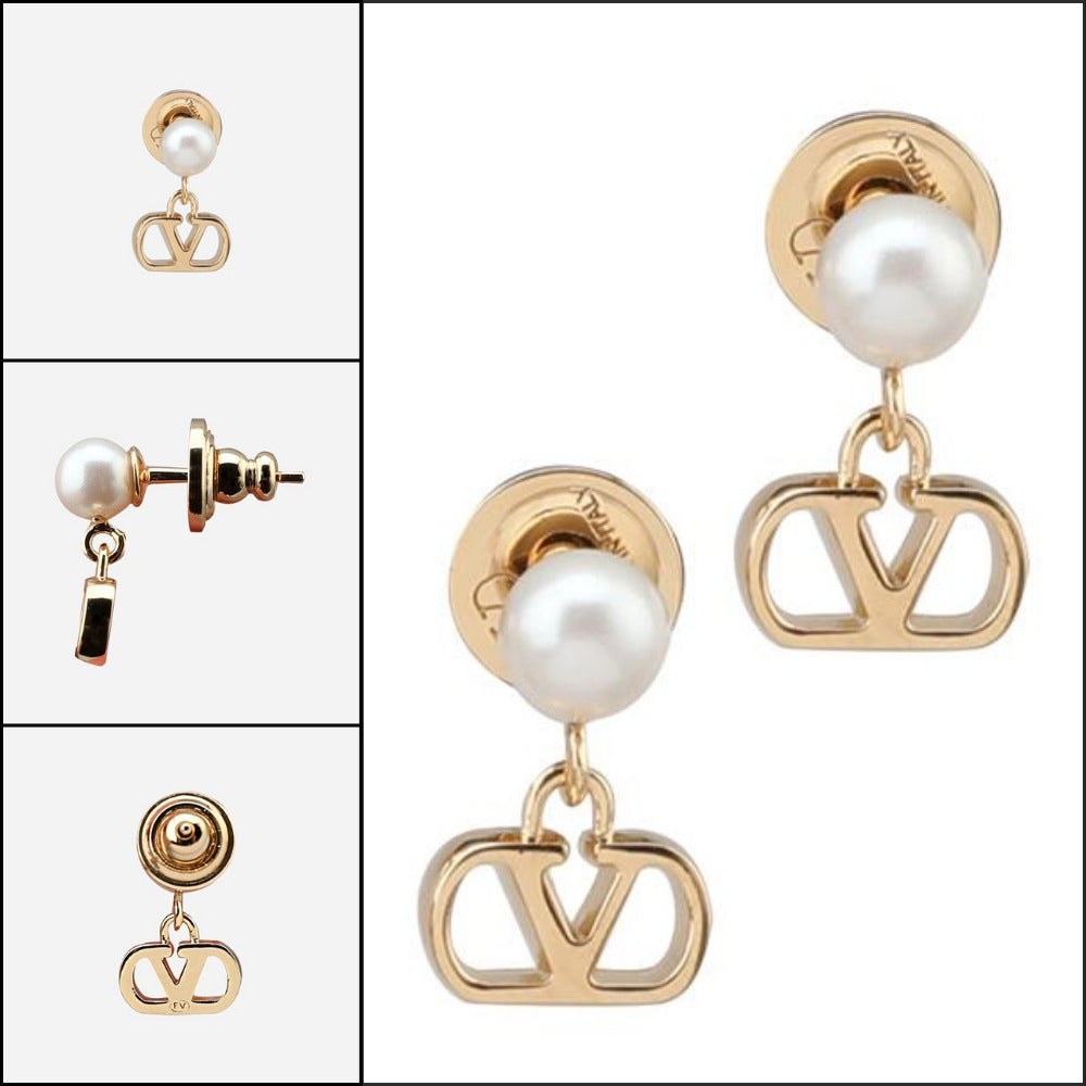 【Valentino】V Logo Signature Metal Pearl Earrings