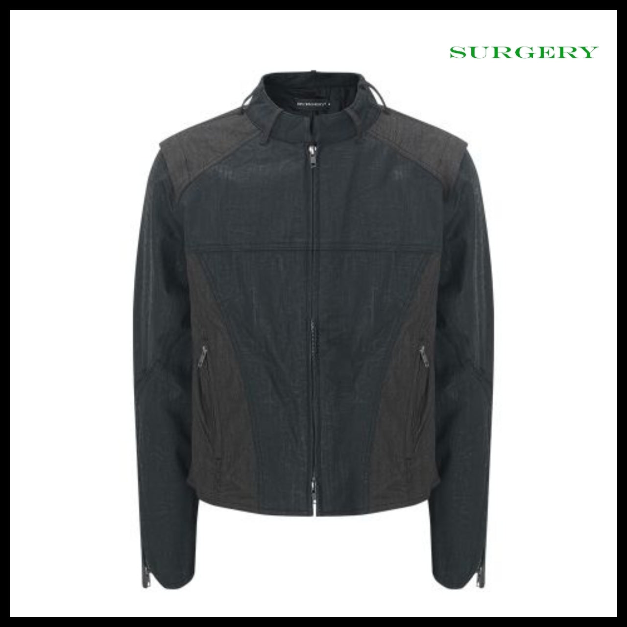 【Surgery】Belted Ring Neck Leather Jacket Black Brown