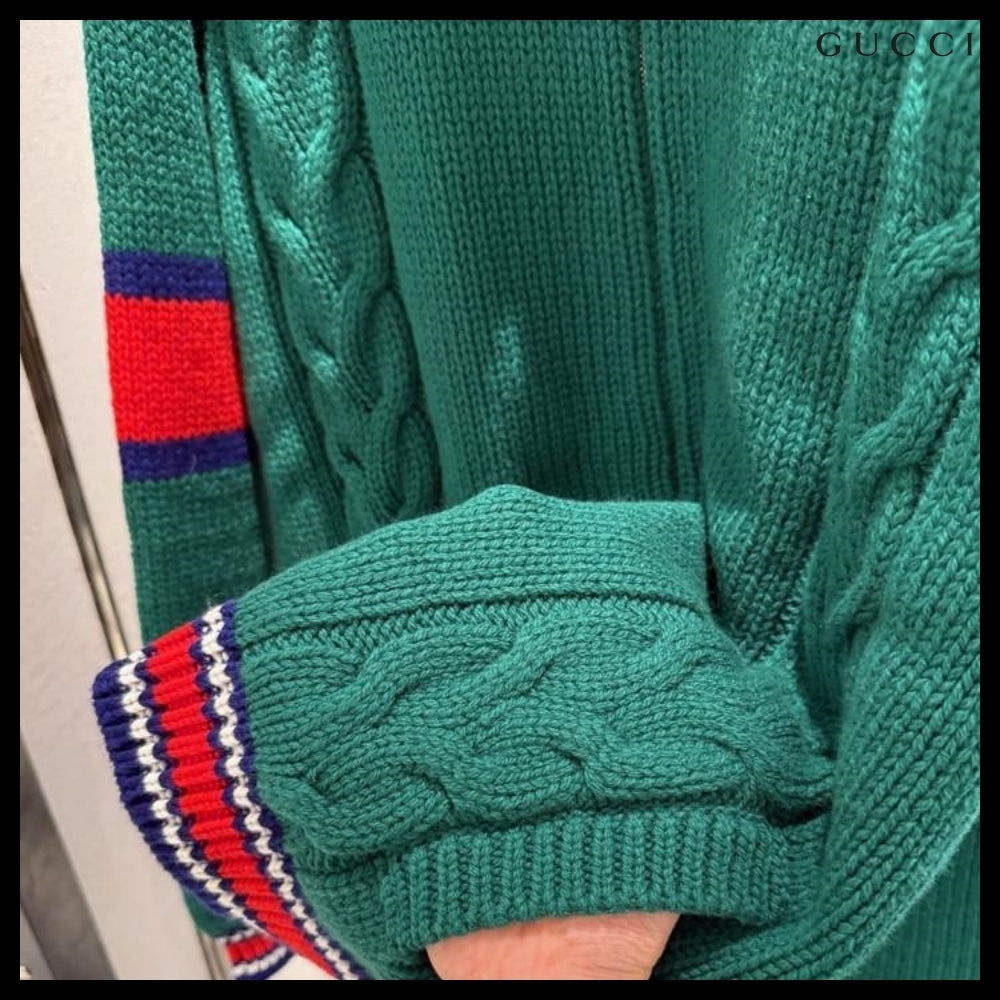 【GUCCI】Web Stripe Wool Knit Bomber Jacket Yard