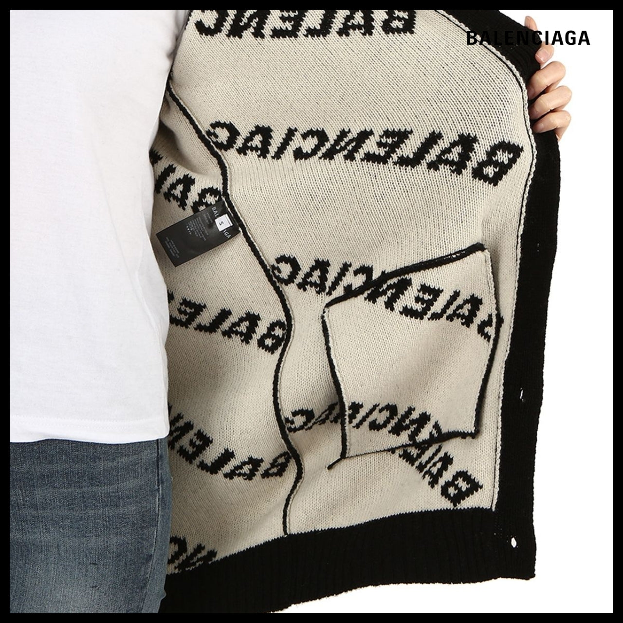 【BALENCIAGA】Allover Logo Cardigan Black White