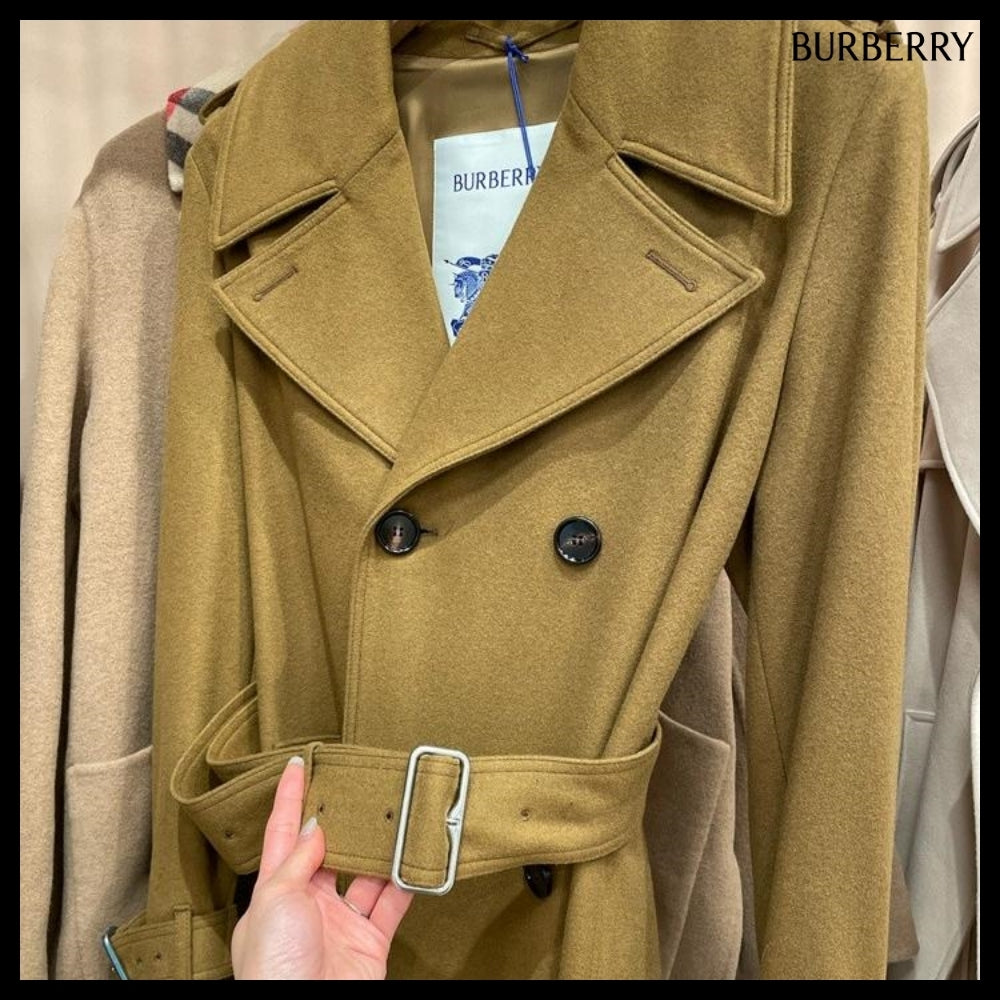 【Burberry】Cashmere Belted Long Trench Coat Shrew