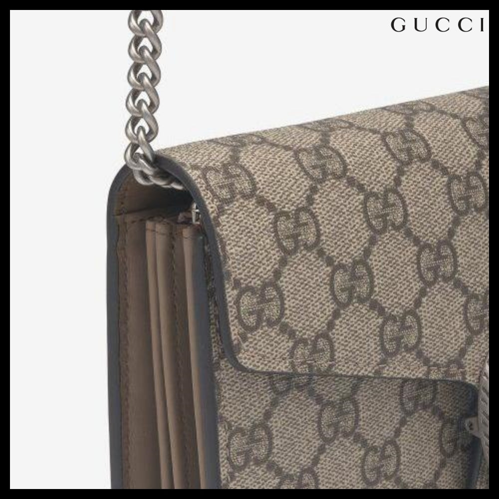 【GUCCI】GG Supreme Chain Wallet Beige:Ebony