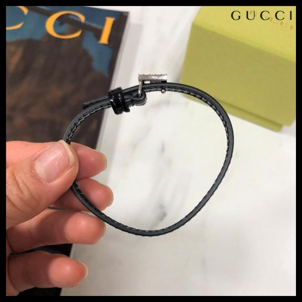 【GUCCI】 レディース レザー ブレスレット ブラック