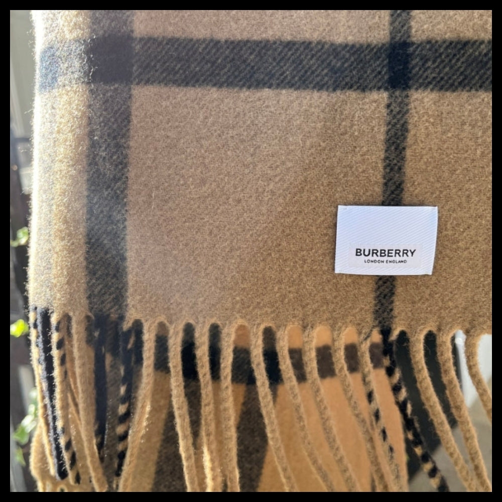 【BURBERRY】Giant Check Unisex Wool Muffler Taupe Brown