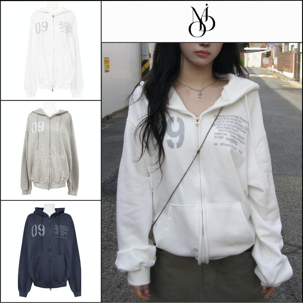 【MODIMOOD】Older Lettering Hoodie Zip-Up 3 Colors