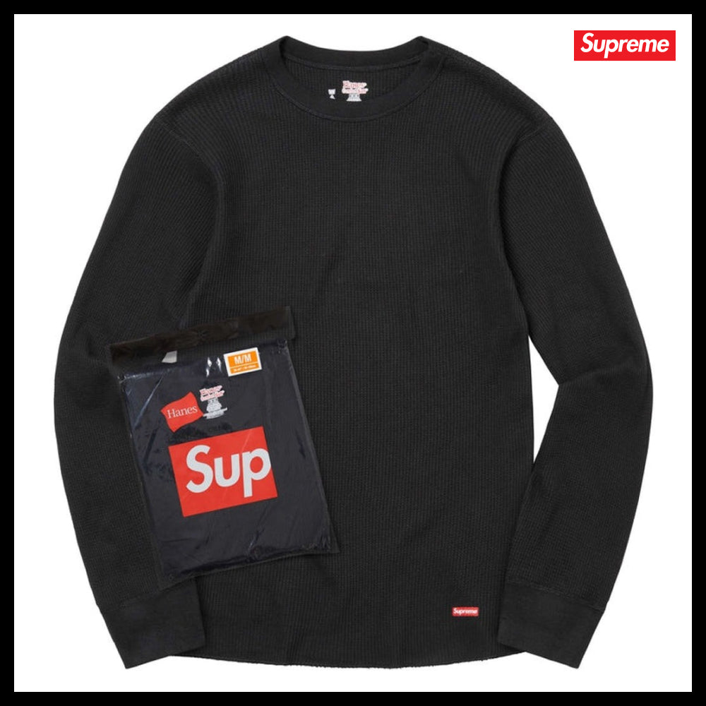 【Supreme】Hanes Thermal Crew Natural Black 1 Pack