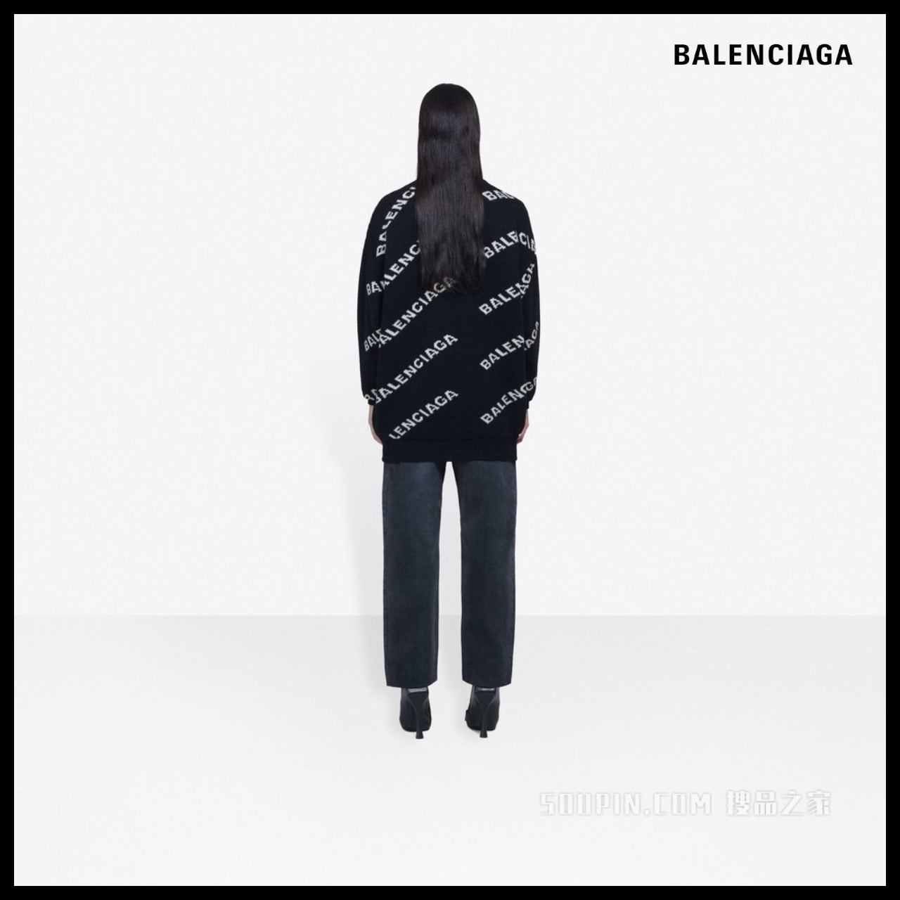 【BALENCIAGA】Jacquard Logo Crewneck Black White