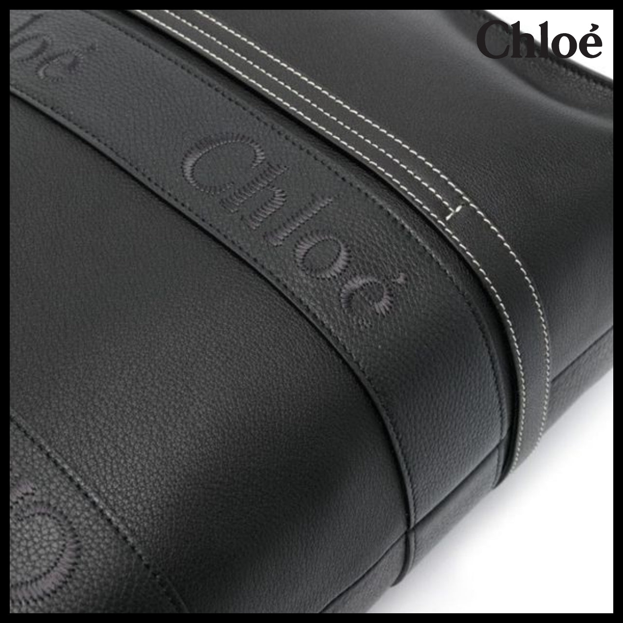 【Chloe】Woody Leather Medium Tote Bag Black