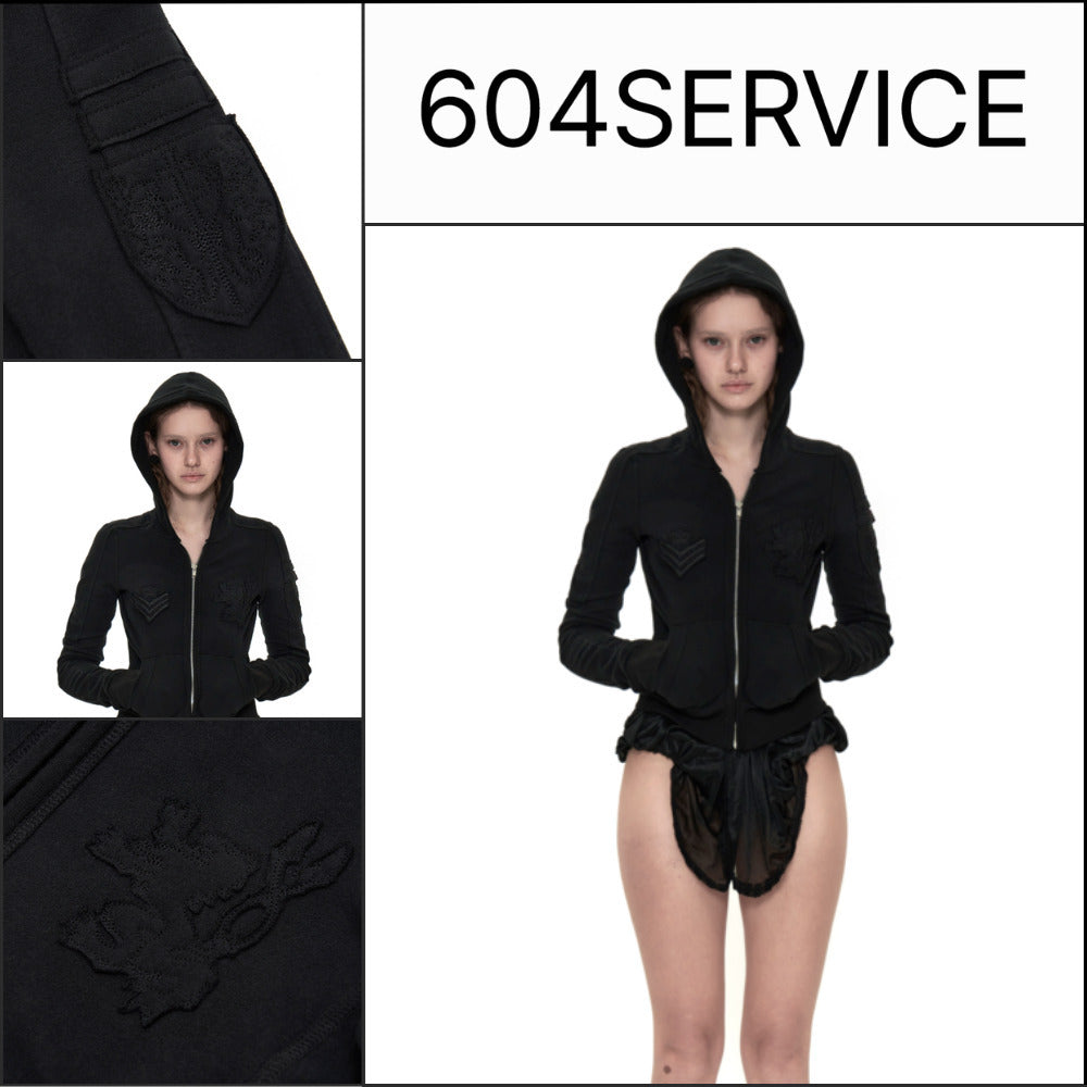 【604service】ARMY PATCHED ZIP-UP HOODIE