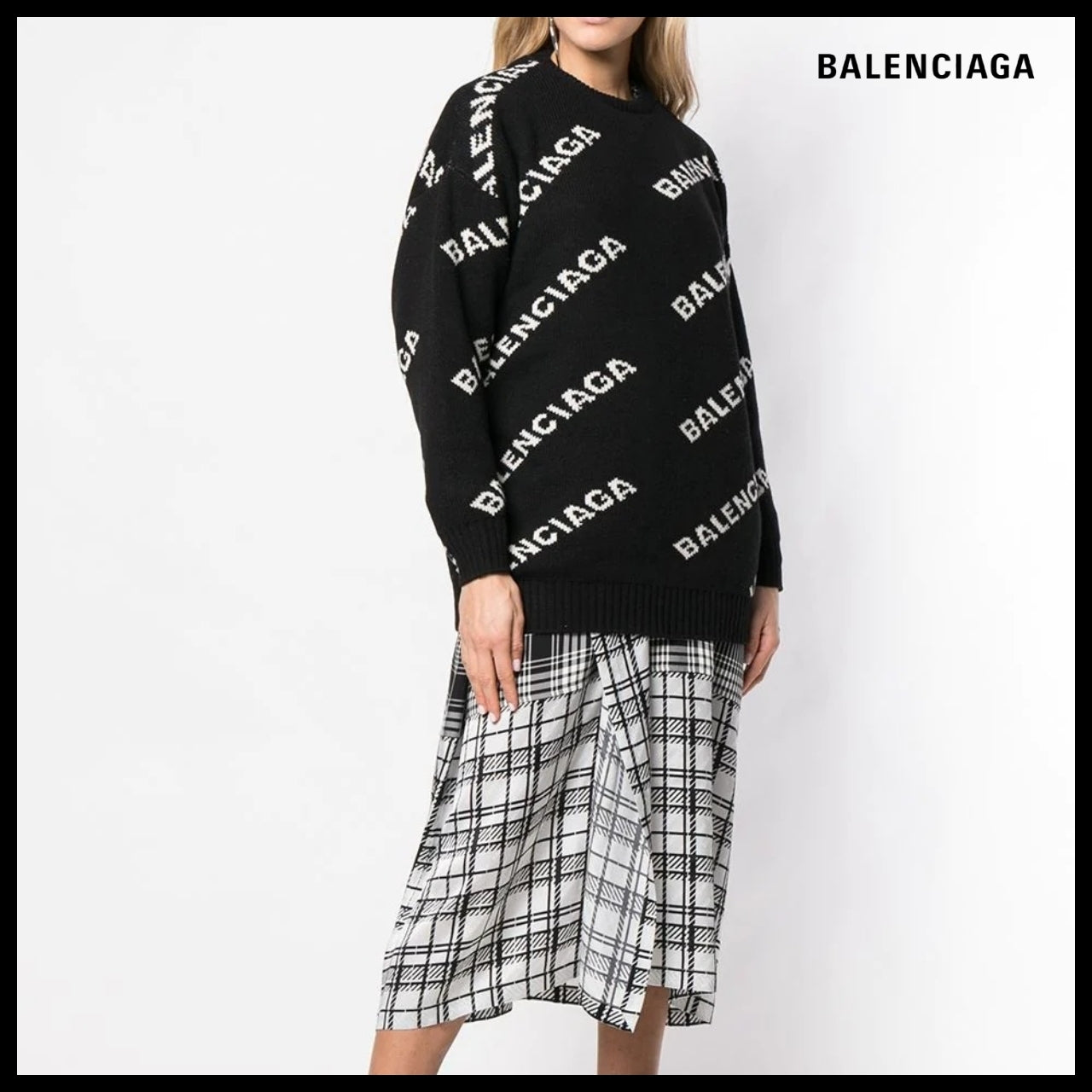 【BALENCIAGA】Allover Logo Sweater Black
