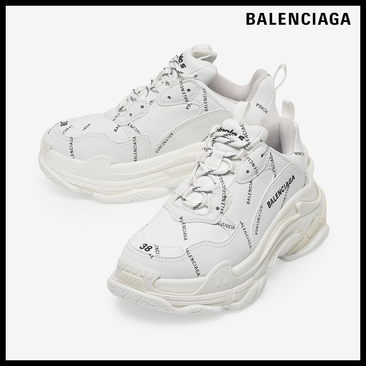 【BALENCIAGA】Triple S Sneaker Allover Logo White Black