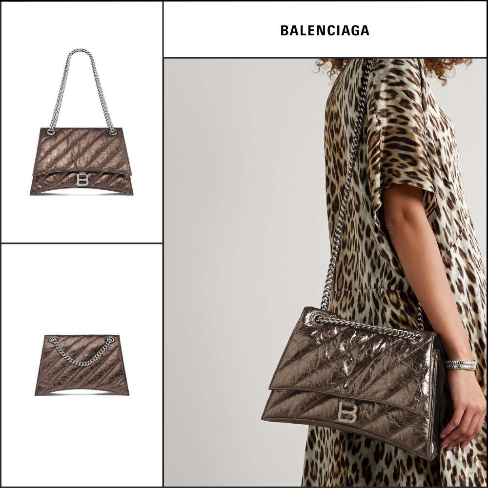 【BALENCIAGA】Crush Medium Chain Bag Metallized Quilted Bron